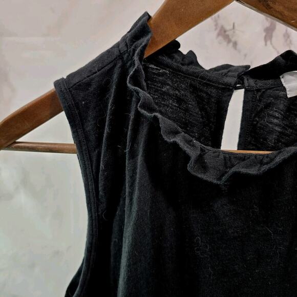 Anthropologie Top Womens Small Black Tank Ruffle Keyhole High Mock Neck Tla - Picture 2 of 9